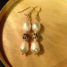 Natural White Akoya Pearls 14K Cloisonne Drop Earrings (Handmade)