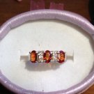 Natural Spessartite Garnet & White Sapphire Sterling Silver Ring (Handmade)