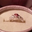 Natural Rhodolite Garnet & White Diamond Sterling Silver Ring(Handmade)