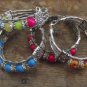 New Beautiful Gemstones and Silver Beaded Bangle Bracelet - 7.5" Medium Fit