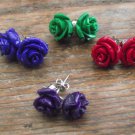 New Beautiful Genuine Carved Rose Coral on Silver Post/Various colors & Sizes