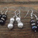 New Beautiful Double Pearls 8-10MM & Sterling Silver Earrings 1.75" Long