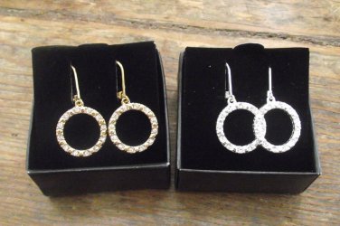 New Beautiful Avon Pave Circle Lever Back Earrings 1.5" Long Retails $14.99