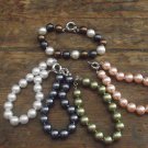 New Natural Seashell 10MM Pearl & Silver Beaded Bracelet, 7" Small Fit