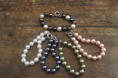 New Natural Seashell 10MM Pearl & Silver Beaded Bracelet, 7" Small Fit