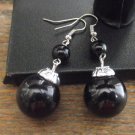 New Beautiful Double Drop 8-16MM Black & Silvertone Earrings 2" Long