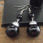 New Beautiful Double Drop 8-16MM Black & Silvertone Earrings 2" Long