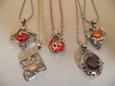 New Lab-Made Gems and Silvertone Chain Necklaces, Various Styles, Beautiful