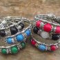 New Beautiful Gemstone & Silver Beaded Bangle Bracelet - 7.5" Medium Fit