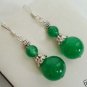 New Dangling Double Jade12MM & Sterling Silver Earrings 1.75" Long
