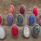 New Striking Large Oval Natural Stone/Silvertone Rings II-Various Colors/Sizes