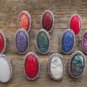 New Striking Large Oval Natural Stone/Silvertone Rings II-Various Colors/Sizes