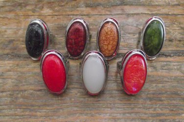 New Striking Large Oval Natural Stone/Silvertone Rings-Various Colors/Sizes