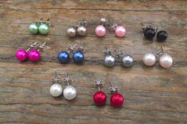 New Stunning Simulated Pearls Studs 8 MM Various Colors