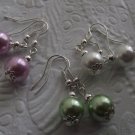 New Beautiful Lab-Made Pearls 10MM on Silver Hooks Earrings, 1.5" Long - Varied