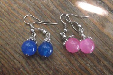 New Delicate Jade 10MM & Sterling Silver Earrings 1.5" Long-Various Colors
