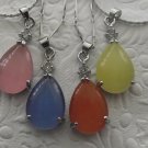 New Teardrop Cats Eye and Silvertone Chain Necklaces, Various Colors, Beautiful