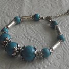 New Beautiful Graduated Blue Turquoise & Silver Bangle Bracelet, 7.5" Medium Fit