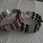 New Gemstone and Silver Beaded Triple Row Cuff Bracelet - 7.5" Medium Fit