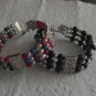 New Gemstone and Silver Beaded Triple Row Cuff Bracelet - 7.5" Medium Fit