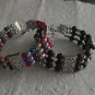 New Gemstone and Silver Beaded Triple Row Cuff Bracelet - 7.5" Medium Fit