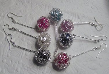 New Beautiful Round Wire Wraped 12MM Pearls & Sterling Silver Earrings 2" Long