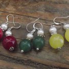 New 8MMPearl with 12MM Jade & Sterling Silver Earrings 1.5" Long