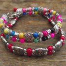 New Gemstone and Silver Beaded Cuff Bracelet - 7.5" Medium Fit