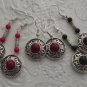 New Beautiful Dangling Corals/Onyx & Silvertone Earrings 1.75-2.25" Long