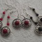 New Beautiful Dangling Corals/Onyx & Silvertone Earrings 1.75-2.25" Long