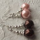 New Dangling Lab-Made Pearls 12MM & Sterling Silver Earrings 1.75" Long