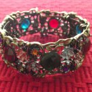 New Beautiful Antique Looking Brass & Crystals Bangle Bracelet, 7.5" Medium Fit