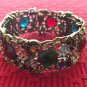 New Beautiful Antique Looking Brass & Crystals Bangle Bracelet, 7.5" Medium Fit