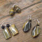 New Beautiful & Bold Natural Stone and Sterling Silver Earrings 2" Long