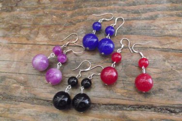 New Beautiful Dangling Double Jade10/14MM & Sterling Silver Earrings 2" Long