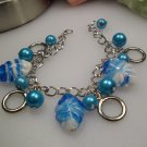 New Murano Glass - Shells & Silver Charms Bracelet Fits 7.5" Medium Fit