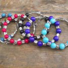 Beautiful Natural Gems & Silver Spacer Beaded Bangle Bracelet, 7.5" Medium Fit