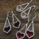 New Beautiful Party Hearts Swarovski Crystals & Silvertone Earrings 2.75" Long