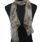 New 100% Silk Beige with Brown Flowers Rectangular Scarf 19"x56"  Retails $38