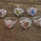 New Precious Oval Cat's Eye Stone & Silvertone Rings - Various Colors & Sizes