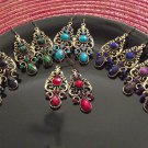 New Beautiful Faceted Cat's Eye & Bronze-tone Earrings 2.5" Long Various Colors