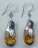 Earring: Amber Drop w/Gemstone