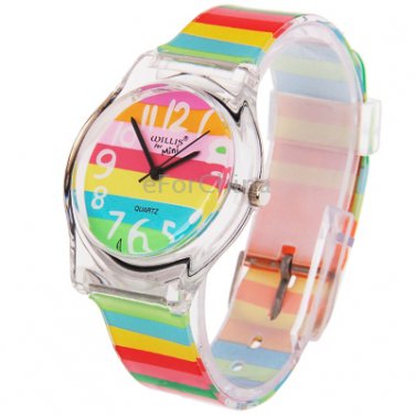 Rainbow Pattern Cartoon Style Three Degrees of Waterproof Japan Quartz Watch