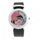 Cartoon Girl Diamond Design Cartoon Metal Watch with Black Leather Watchband