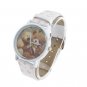 Cartoon Bear Diamond Design Cartoon Metal Watch with White Leather Watchband