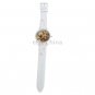 Cartoon Bear Diamond Design Cartoon Metal Watch with White Leather Watchband