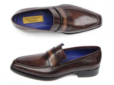 Paul Parkman Men's Loafer Bronze Hand Painted Shoes (ID#012)