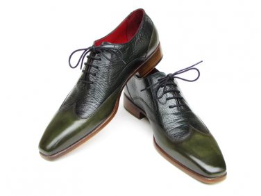 Paul Parkman Men's Wingtip Oxford Floater Leather Green (ID#023)