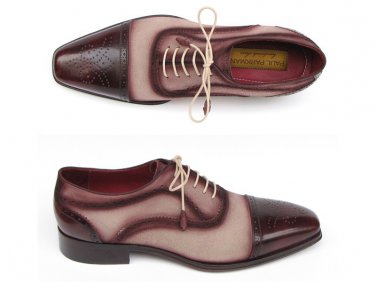 Paul Parkman Men's Captoe Oxfords Bordeaux / Beige (ID#024)