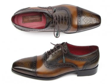 Paul Parkman Men's Captoe Oxfords Camel & Olive (ID#024)